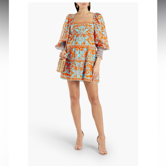 Alice and Oliva Rowen gathered printed cotton and silk-blend voile mini dress - Picture 2 of 7